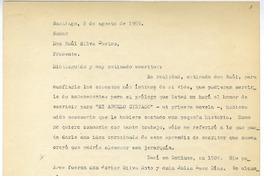 [Carta] 1965 agosto 2, Santiago, Chile [a] Raúl Silva Castro  [manuscrito] Julio Silva Lazo.