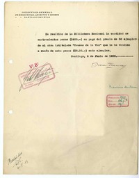 [Recibo] 1939 junio 6, Santiago, Chile [a] Biblioteca Nacional de Chile  [manuscrito] Francisco Santana González.