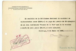 [Recibo] 1939 junio 6, Santiago, Chile [a] Biblioteca Nacional de Chile  [manuscrito] Francisco Santana González.