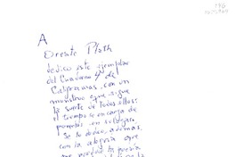 [Dedicatoria] 1989 junio 1, Santiago, Chile [a] Oreste Plath  [manuscrito] Fernando Onfray.