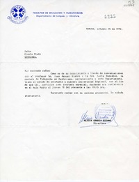 [Carta] 1990 octubre 15, Temuco, Chile [a] Oreste Plath  [manuscrito] Alicia Candia B.