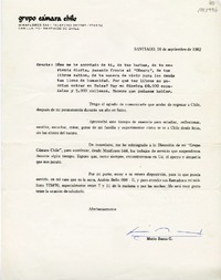 [Carta] 1982 septiembre 16, Santiago, Chile [a] Oreste Plath  [manuscrito] Mario Baeza.