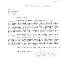 [Carta] 1983 marzo 30, Punta Arenas, Chile [a] Oreste Plath  [manuscrito] Eugenio Mimica Barassi.