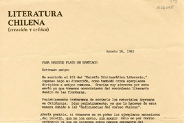 [Carta] 1982 agosto 28, California, [EE.UU.] [a] Oreste Plath, Santiago, [Chile]  [manuscrito] David Valjalo.