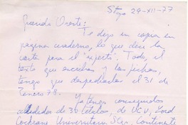 [Carta] 1977 diciembre 29, Santiago, Chile [a] Oreste Plath  [manuscrito] Alicia Morel.
