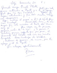 [Carta] 1983 noviembre 20, Santiago, Chile [a] Oreste Plath  [manuscrito] Rosa Cruchaga.