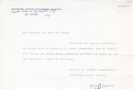 [Carta] 1986 marzo, Santiago, Chile [a] Oreste Plath  [manuscrito] Patricio García-Huidobro Montes.
