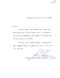 [Carta] 1986 marzo 6, Antofagasta, Chile [a] Karen Müller Turina  [manuscrito] Víctor Maldonado Andreoli.