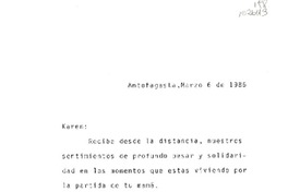 [Carta] 1986 marzo 6, Antofagasta, Chile [a] Karen Müller Turina  [manuscrito] Víctor Maldonado Andreoli.