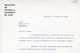 [Carta] 1986 marzo 7, Santiago, Chile [a] Oreste Plath  [manuscrito] Asociación de pintores y escultores de Chile.