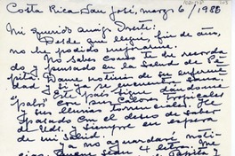 [Carta] 1986 marzo 6, San José, Costa Rica [a] Oreste Plath  [manuscrito] Olga Arratia.