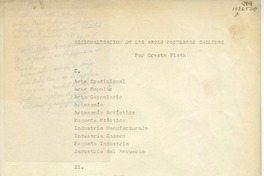 Regionalización de las artes populares chilenas  [manuscrito] Oreste Plath.