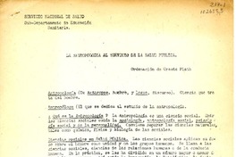 La antropología al servicio de la salud pública  [manuscrito] Ordenación de Oreste Plath.