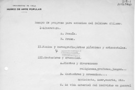 Ensayo de programa para estudios del folklore chileno  [manuscrito] Oreste Plath.