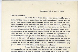 [Carta] 1945 julio 28, Rancagüa, Chile [a] Gonzalo Drago  [manuscrito] Oscar Castro.