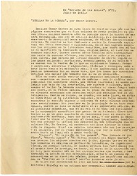 Huellas en la tierra por Oscar Castro :  [manuscrito] [reseña crítica de] Germán Arciniegas.