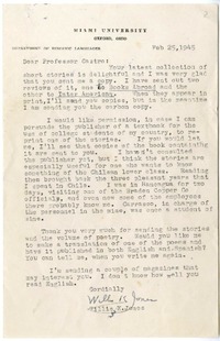 [Carta] 1945 febrero 25, Oxford, Ohio [a] Oscar Castro  [manuscrito] Willis Knapp Jones.