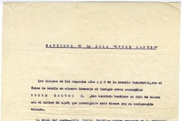 Bautismo de la sala "Oscar Castro" : Rancagüa, 8 de octubre de 1948 [manuscrito].