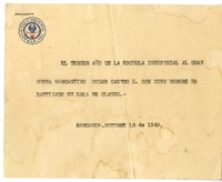 [Tarjeta] 1949 octubre 10, Rancagüa, Chile   Escuela Industrial de Rancagüa.