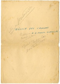 Música del camino [prólogo] [manuscrito]/ Augusto D'Halmar.
