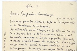 [Carta] [1950] diciembre 2, Lima, Perú [a] Juan Guzmán Cruchaga  [manuscrito] María Carolina Geel.
