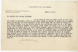 [Carta] 1949 junio 6, California [a] Juan Guzmán Cruchaga  [manuscrito] Germán Arciniegas.