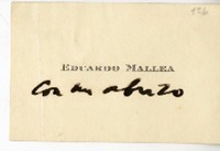 [Tarjeta] [1950] Santiago, Chile [a] Juan Guzmán Cruchaga  [manuscrito] Eduardo Malles.