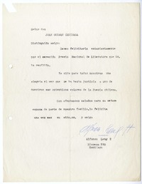 [Carta] 1962, Santiago, Chile [a] Juan Guzmán Cruchaga  [manuscrito] Alfonso Leng.