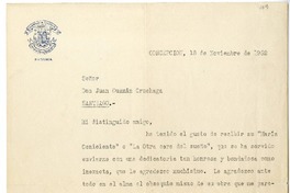 [Carta] 1952 noviembre 18, Concepción, Chile [a] Juan Guzmán Cruchaga  [manuscrito] Enrique Molina.