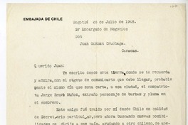 [Carta] 1948 julio 26, Bogotá, Colombia [a] Juan Guzmán Cruchaga  [manuscrito] Julio Barrenechea.