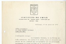 [Carta] 1979 junio 12, Santiago, Chile [a] Juan Guzmán Cruchaga  [manuscrito] Fidel Araneda Bravo.
