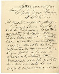 [Carta] 1952 noviembre 11, Santiago, Chile [a] Juan Guzmán Cruchaga  [manuscrito] Víctor Domingo Silva.