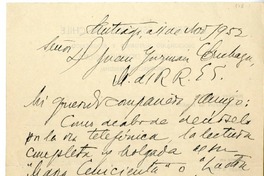 [Carta] 1952 noviembre 11, Santiago, Chile [a] Juan Guzmán Cruchaga  [manuscrito] Víctor Domingo Silva.