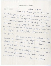 [Carta] 1964 septiembre 23, Berkeley, California [a] Juan Guzmán Cruchaga  [manuscrito] Fernando Alegría.