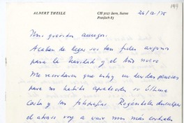 [Carta] 1975 diciembre 26, Suiza [a] Juan Guzmán Cruchaga  [manuscrito] Albert Theile.