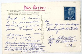 [Tarjeta postal] [1960] mayo 6, Madrid, España [a] Juan Guzmán Cruchaga, San salvador  [manuscrito] Eduardo Carranza.