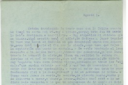 [Carta] [entre 1923 y 1928] agosto 1, Santiago, Chile [a] Juan Guzmán Cruchaga  [manuscrito] Marta Brunet.