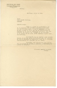 [Carta] 1948 abril, Santiago, Chile [a] Juan Guzmán Cruchaga  [manuscrito] Gabriel González Videla.
