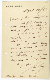 [Tarjeta] 1962 agosto 28, Santiago, Chile [a] Juan Guzmán Cruchaga  [manuscrito] José Maza.