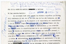 [Carta] 1991 mayo 10, Santiago, Chile [a] Matilde Ladrón de Guevara  [manuscrito] Gabriel Egaña.