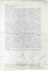[Carta] 1992 abril 13, Lima, [Perú] [a la] Señora Matilde Ladrón de Guevara, Santiago de Chile  [manuscrito]