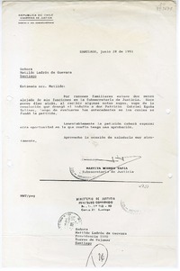 [Carta] 1991 junio 28, Santiago, Chile [a la] Señora Matilde Ladrón de Guevara, Santiago, Chile  [manuscrito] Martita Worner Tapia, Subsecretaria de Justicia.