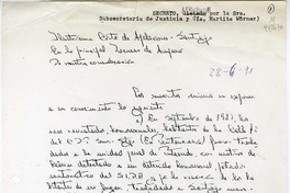 [Carta] 1991 junio 28, Santiago, Chile [a la] Ilustrísima Corte de Apelaciones, Santiago, Chile  [manuscrito] Martita Wörner, Subsecretaria de Justicia y Cía.