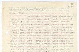 [Carta] 1952 marzo 28, Montevideo, [Uruguay] [a la] Querida Matilde  [manuscrito] Hugo Emilio [Pedemonte].