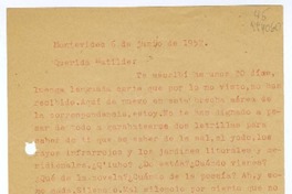 [Carta] 1952 junio 6, Montevideo, [Uruguay] [a la] Querida Matilde  [manuscrito] Hugo Emilio [Pedemonte].