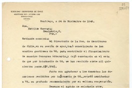 [Carta] 1949 diciembre 24, Santiago, [Chile] [a] Matilde Ladrón de Guevara  [manuscrito] Carlos Préndez Saldías.