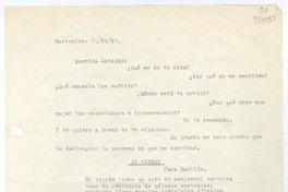 [Carta] 1952 septiembre 21, Montevideo, [Uruguay] [a la] Querida Matilde  [manuscrito] Hugo Emilio [Pedemonte].