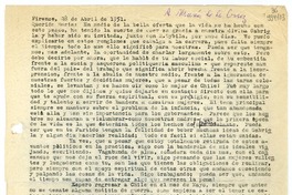 [Carta] 1951 abril 28, Firenze, [Italia] [a] María de la Cruz  [manuscrito] Matilde Ladrón de Guevara.
