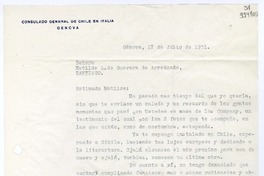 [Carta] 1951 julio 17, Génova, [Italia] [a] Matilde L. de Guevara de Arredondo, Santiago  [manuscrito] Marcelo Silva Temme.