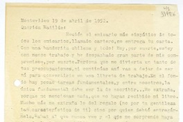 [Carta] 1952 abril 19, Montevideo, [Uruguay] [a] Querida Matilde  [manuscrito] Hugo Emilio.